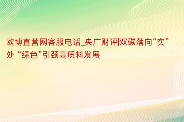欧博直营网客服电话_央广财评|双碳落向“实”处 “绿色”引颈高质料发展